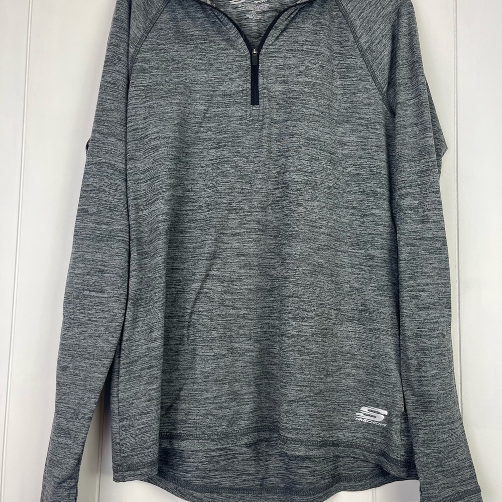 Skechers Womens Heathered Gray Zip-Up Running Top